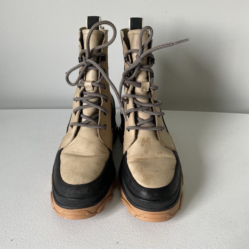 SOREL Brex Waterproof Lace Winter Fall Boot Sandy Tan Black Chunky Sole Size 7 - Picture 3 of 11